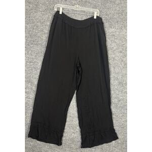 Denim & Co Beach Women’s Woven Crepe Ruffled Hem Pants Sz Medium Black